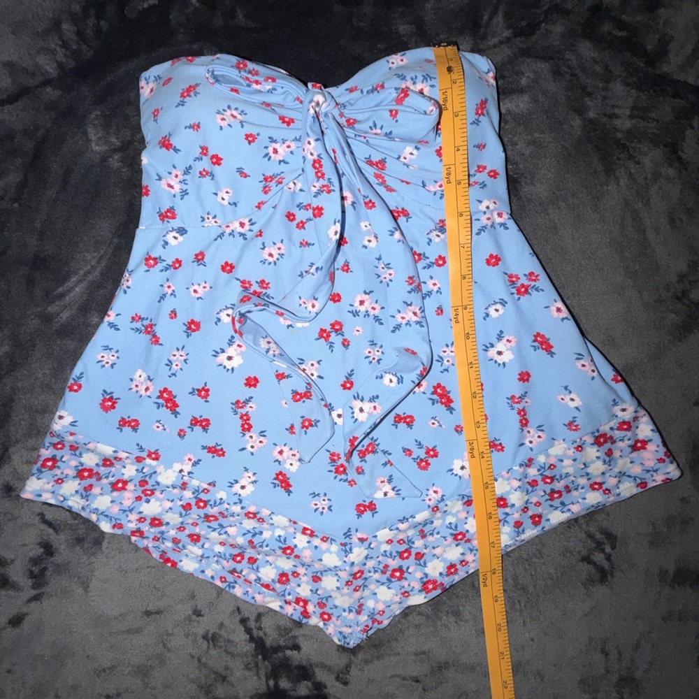 No Boundaries Blue Floral Strapless Top